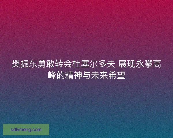樊振东勇敢转会杜塞尔多夫 展现永攀高峰的精神与未来希望